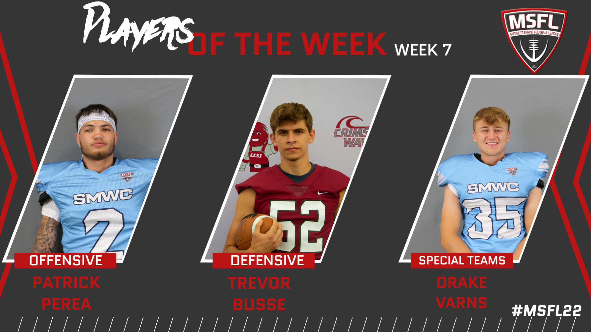 Conference and Regular Season Championship teams take final MSFL Player of the Week honors to close out the inaugural season.