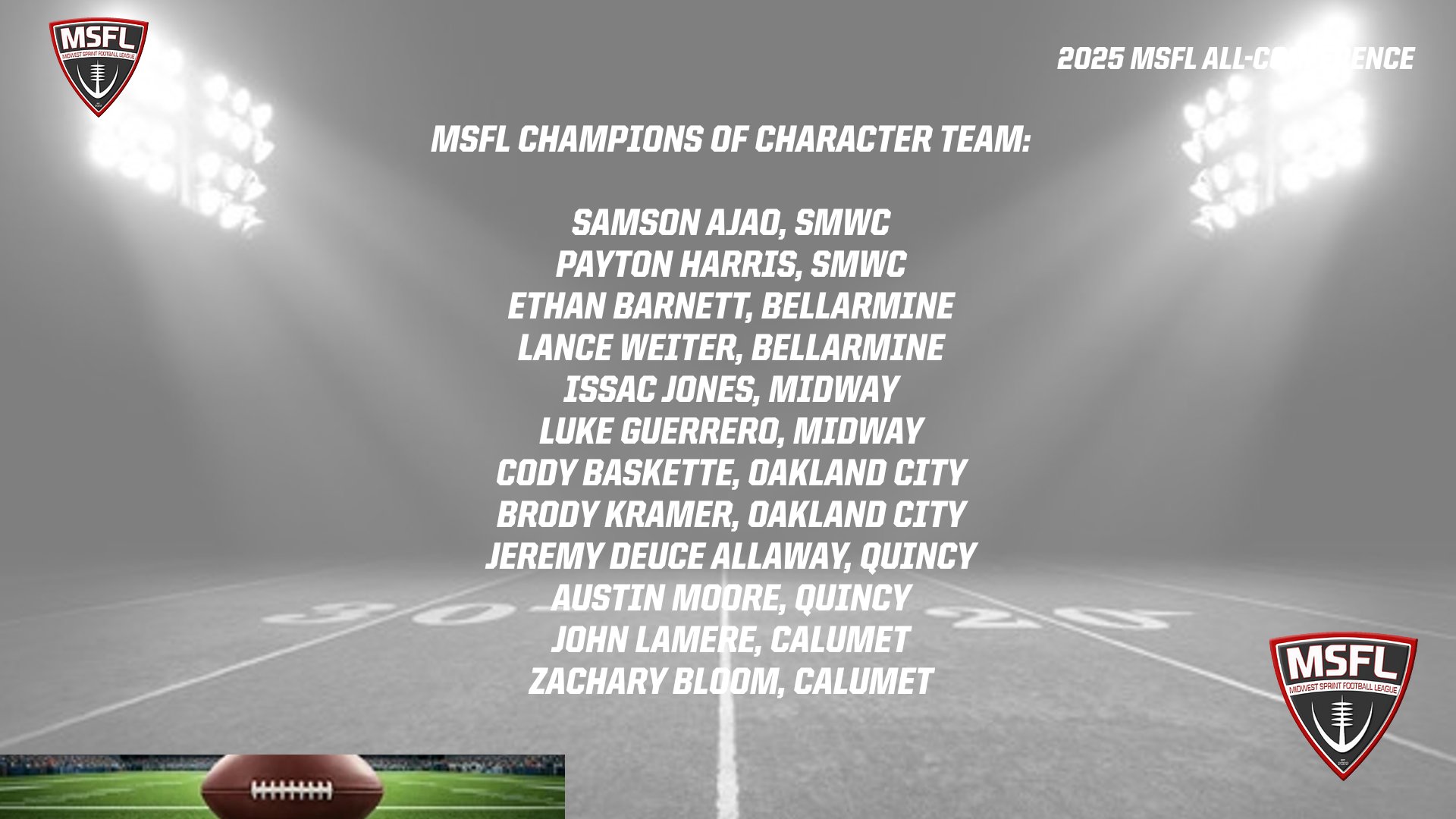 Midwest Sprint Football League Announces 2025 Champions of Character Team